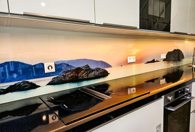 Keuken spatscherm met fotoprint van zee landschap in Amsterdam